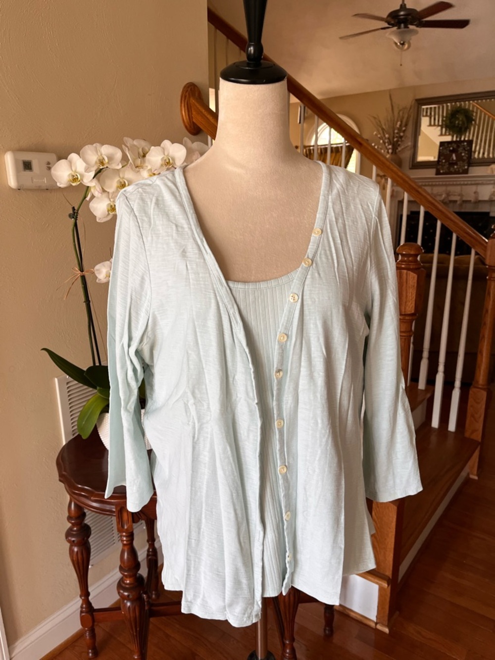J. Jill Pale Green Blue Layered Button-Front Women's Cardigan Set